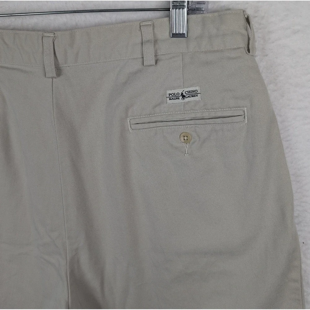 Polo Ralph Lauren Tyler Short Mens 36 Tan Khaki Pleated Classic Chino Cotton 9in